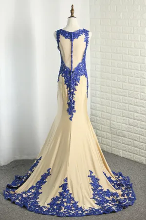 2024 Scoop Spandex Prom Dresses Mermaid With Applique Sweep Train