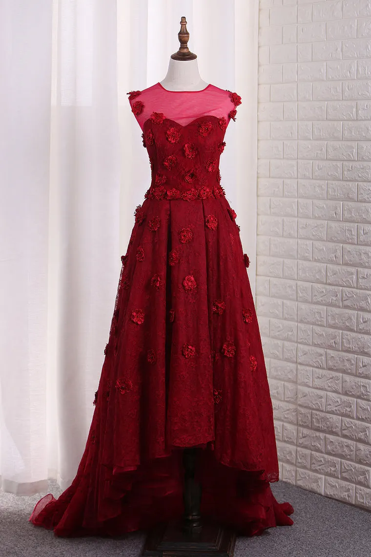 2024 Sweetheart Lace Asymmetrical Prom Dresses With Handmade Flowers