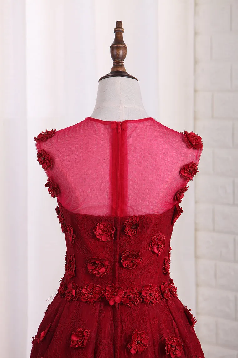 2024 Sweetheart Lace Asymmetrical Prom Dresses With Handmade Flowers