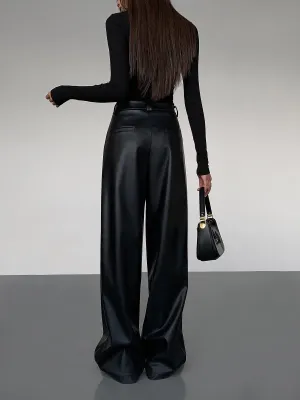 【24s Mar.】Black High-Waisted Moto PU Leather Pants