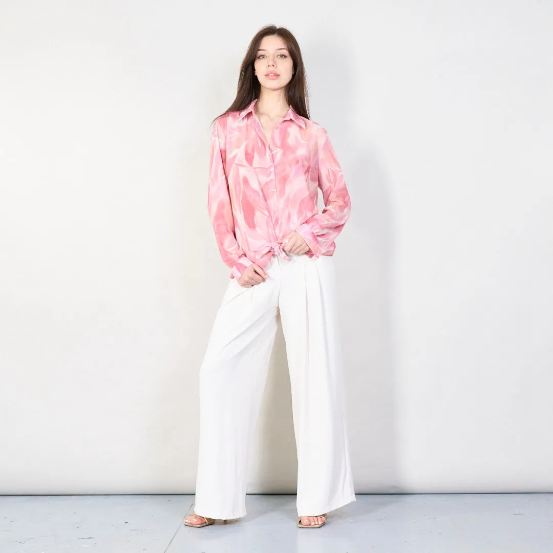 Abstract print long sleeve blouse with front tie wholesale