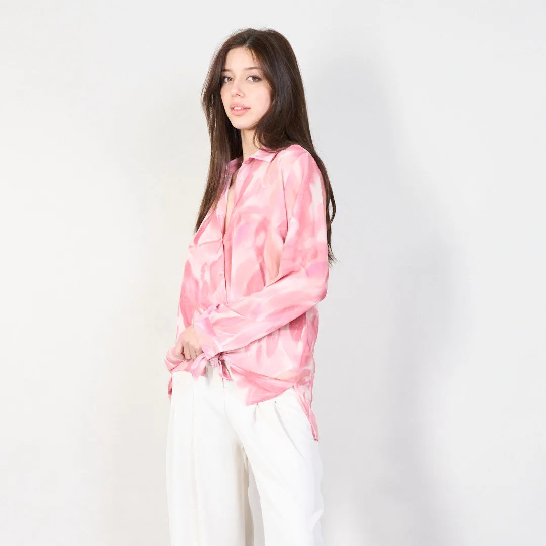 Abstract print long sleeve blouse with front tie wholesale