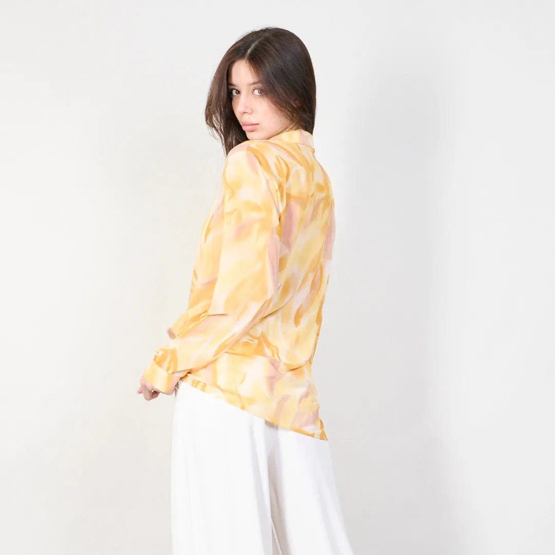 Abstract print long sleeve blouse with front tie wholesale