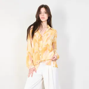 Abstract print long sleeve blouse with front tie wholesale