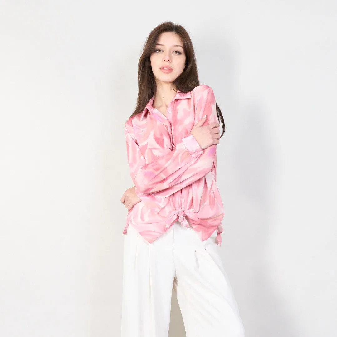Abstract print long sleeve blouse with front tie wholesale