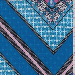 Aqua/Pink Deco Tile Scuba Knit Fabric