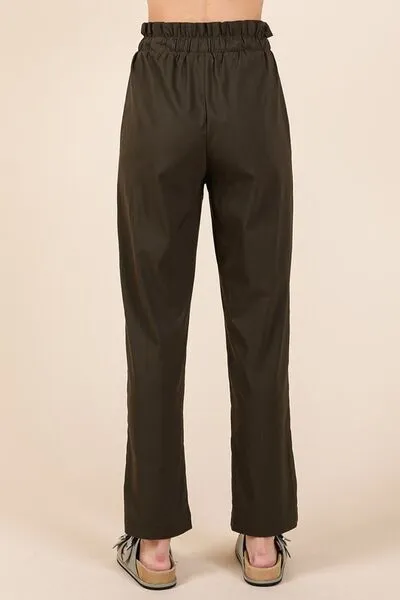 Army Green Paperbag Waist Tapered Straight Pants