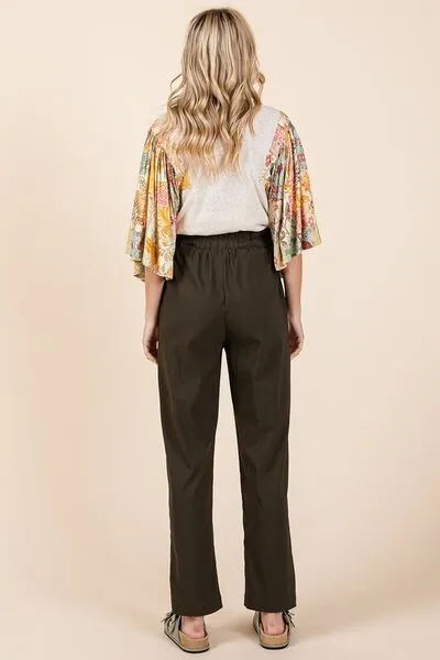 Army Green Paperbag Waist Tapered Straight Pants