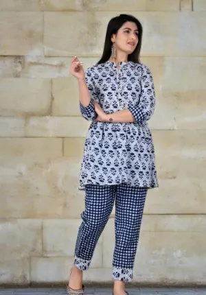 Bagru Print Co Ord Set with Peplum Top