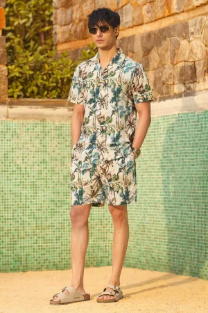 Beige Tropical Printed Shorts