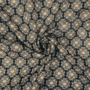 Black-Gold-Multi Medallion Print Poly Metallic Stripe Yoryu Chiffon Fabric