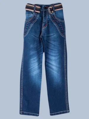 Boys' Dark Wash Denim Jeans with Belt Accent
