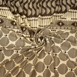 Brown-Beige Dot Striped Pattern Printed Stretch Silk Jersey Knit Fabric