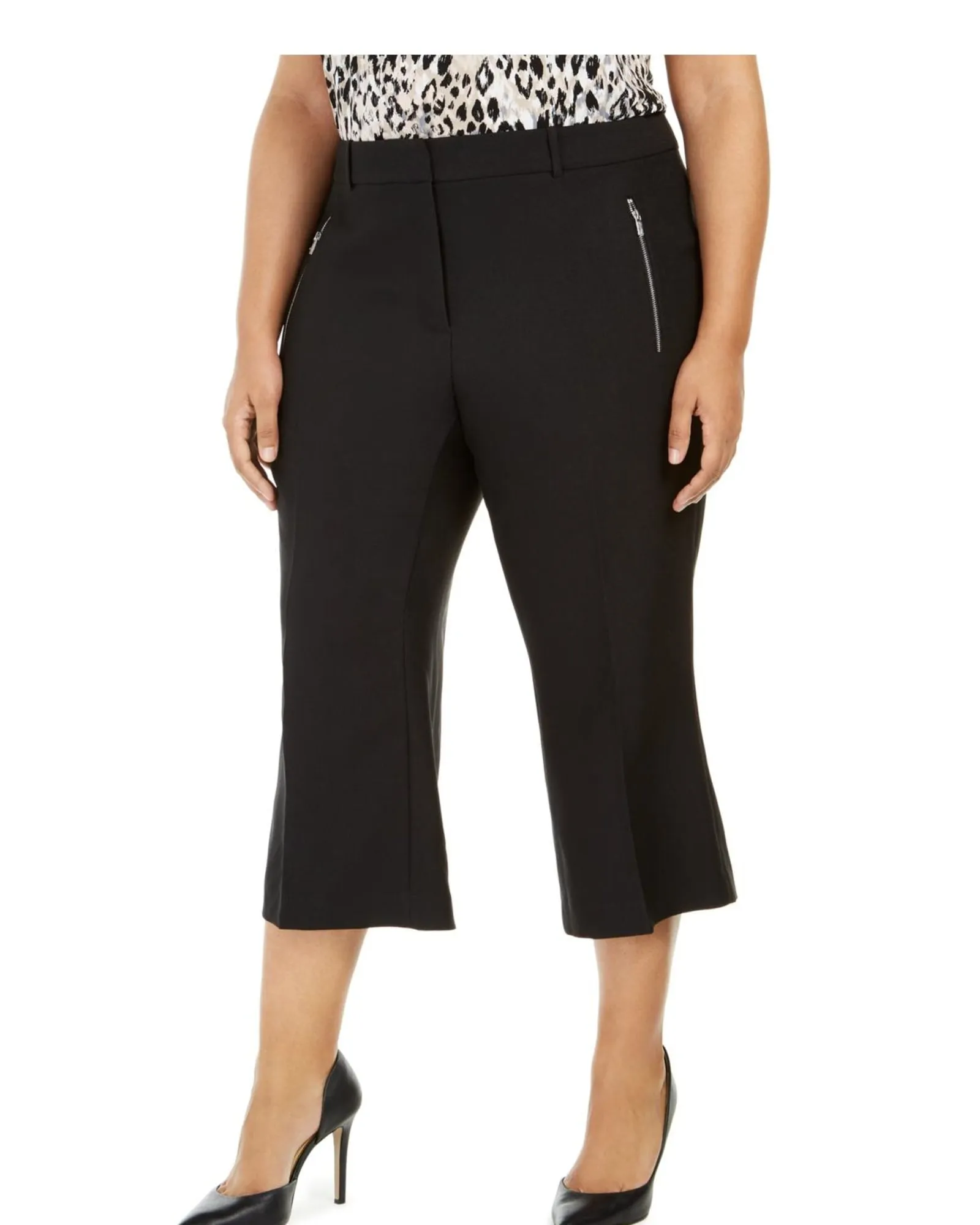 Calvin Klein Women's  Twill Double Zipper Cropped Pants Black  16W | Black