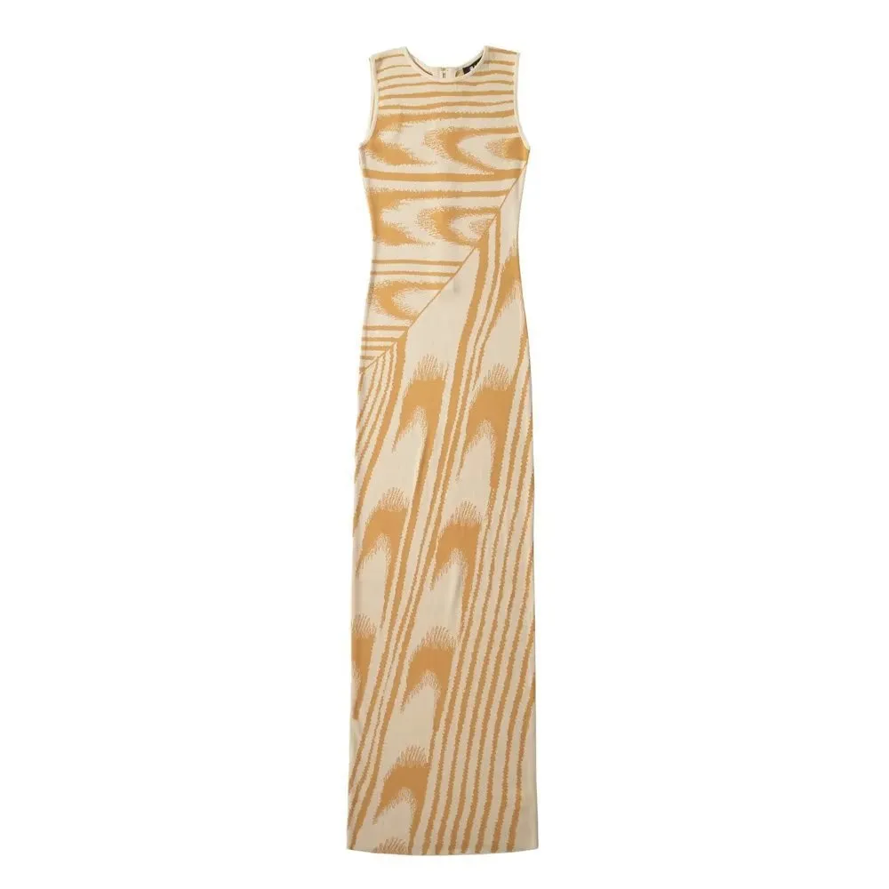 Chic Abstract Round Neck Sleeveless Knitted Maxi Dress