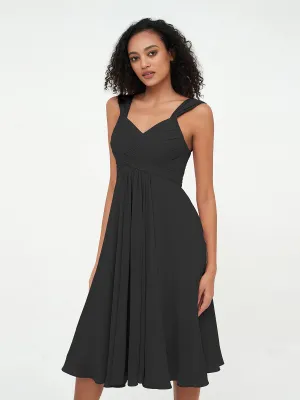 Chiffon Empire Short Dresses with Pockets-Black Plus Size