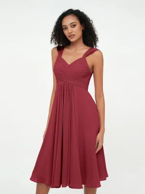 Chiffon Empire Short Dresses with Pockets-Burgundy