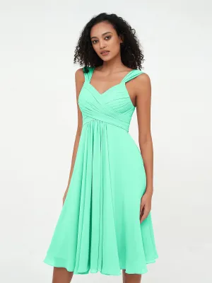 Chiffon Empire Short Dresses with Pockets-Turquoise