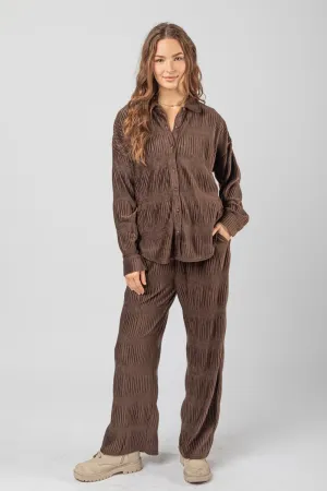 Chocolate Crinkled Soft Velvet Comfy Straight Pants