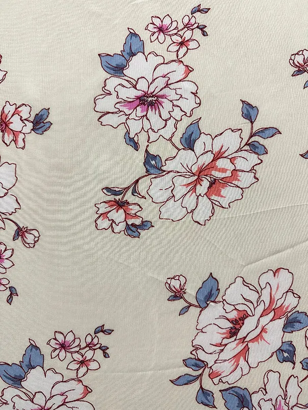 Cream Multi Floral Print Woven Challis Fabric