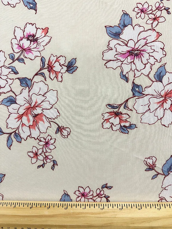 Cream Multi Floral Print Woven Challis Fabric