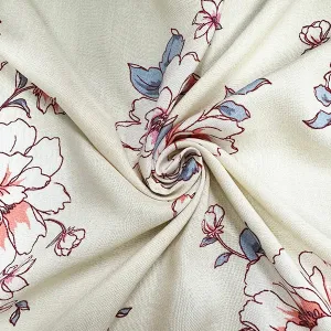 Cream Multi Floral Print Woven Challis Fabric