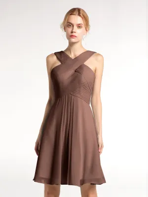 Cross Front Empire Waist Short Bridesmaid Dress Chocolate Plus Size