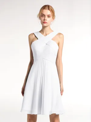 Cross Front Empire Waist Short Bridesmaid Dress White Plus Size