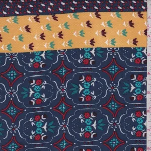 Deep Blue Floral Lattice Rayon Challis Fabric