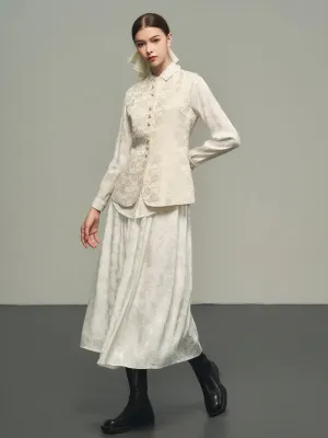 Embroidery Flower Eleagnt Feminine Set-Up Vest&Long-Skirt