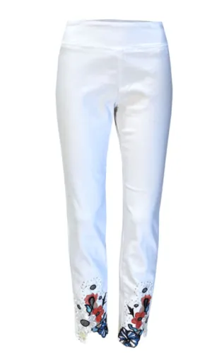 Ethyl Pull on Ankle Pants with stones & Embroidery 304W337