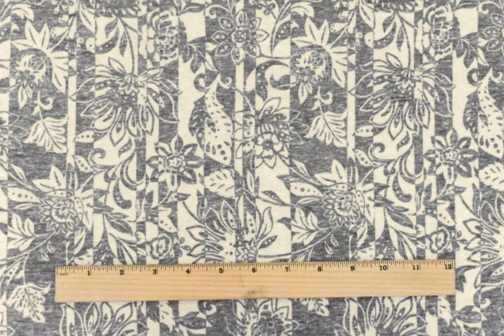 Heather Gray-Beige Floral Stripe Printed Stretch Jersey Knit Fabric