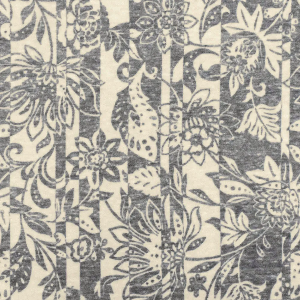Heather Gray-Beige Floral Stripe Printed Stretch Jersey Knit Fabric