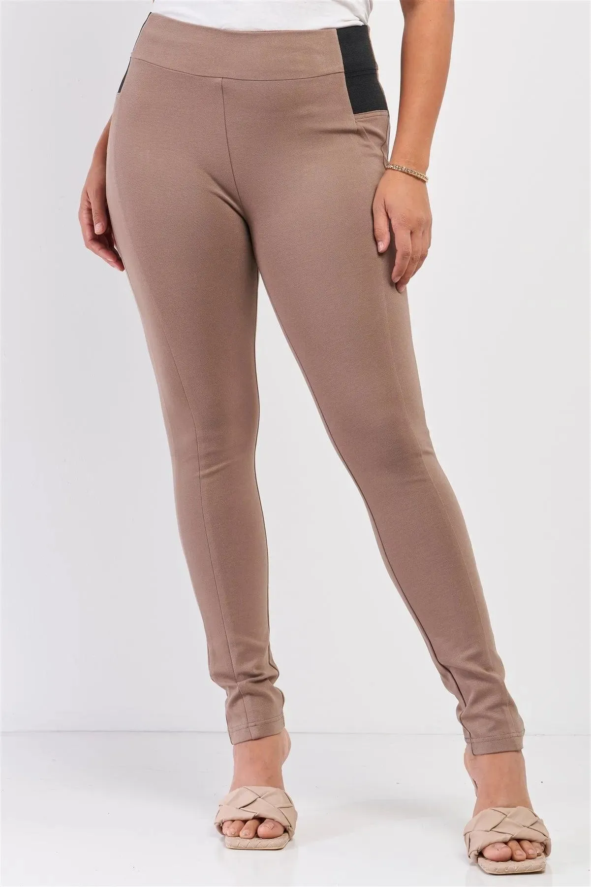 Junior Plus Mocha Rubber Side Detail Lace Side Leg Legging Slim Pants /2-2-2