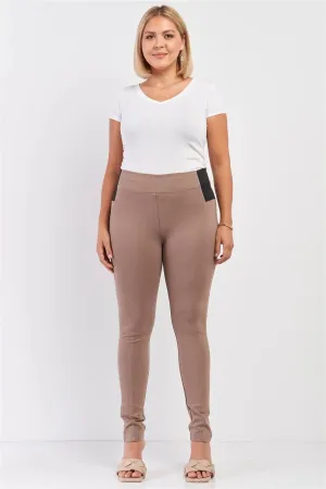 Junior Plus Mocha Rubber Side Detail Lace Side Leg Legging Slim Pants /2-2-2