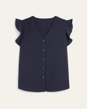 Keira Ruffled Button-Front Top | Navy