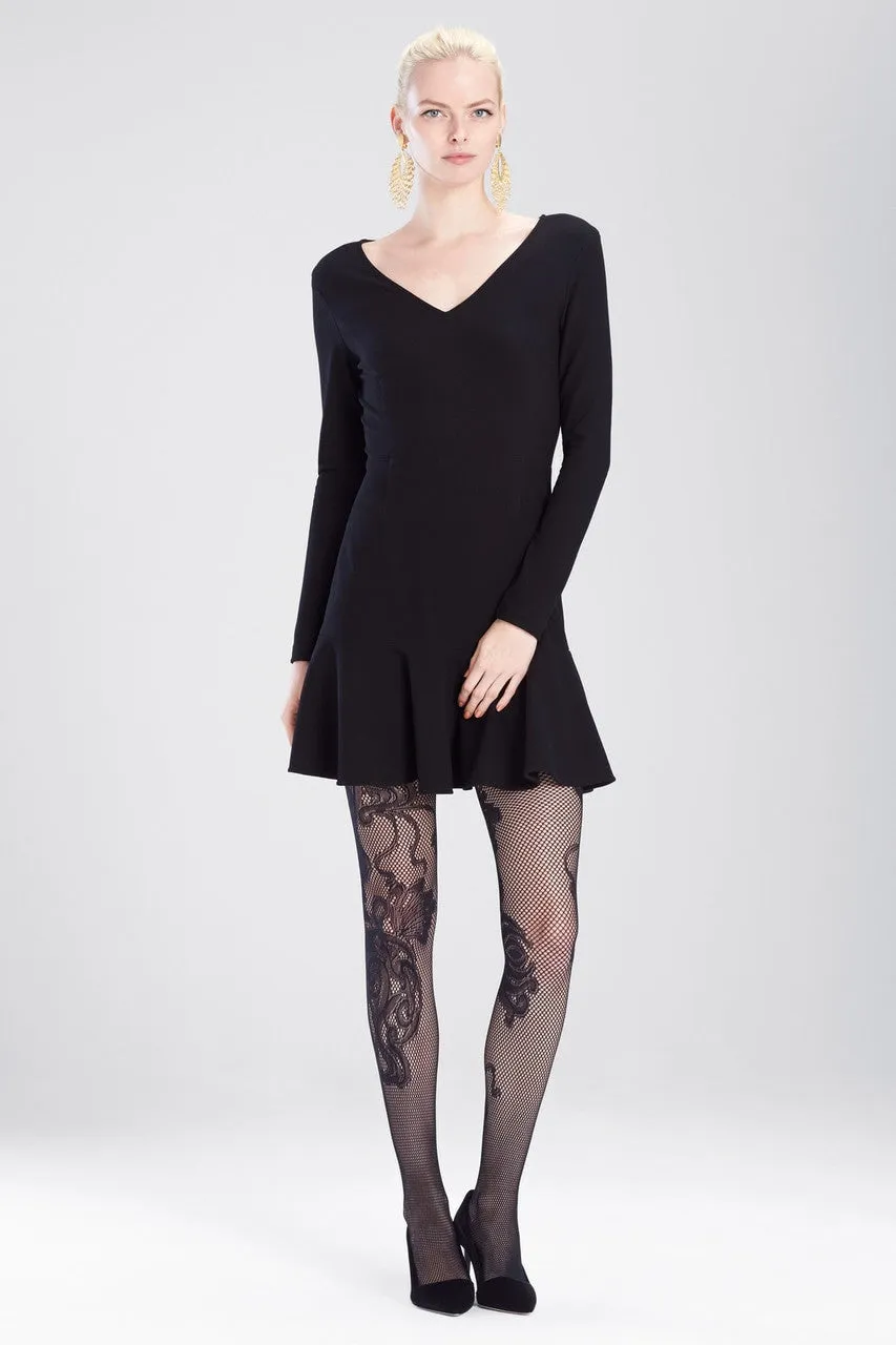 Knit Crepe V-Neck Ruffle Hem Dress