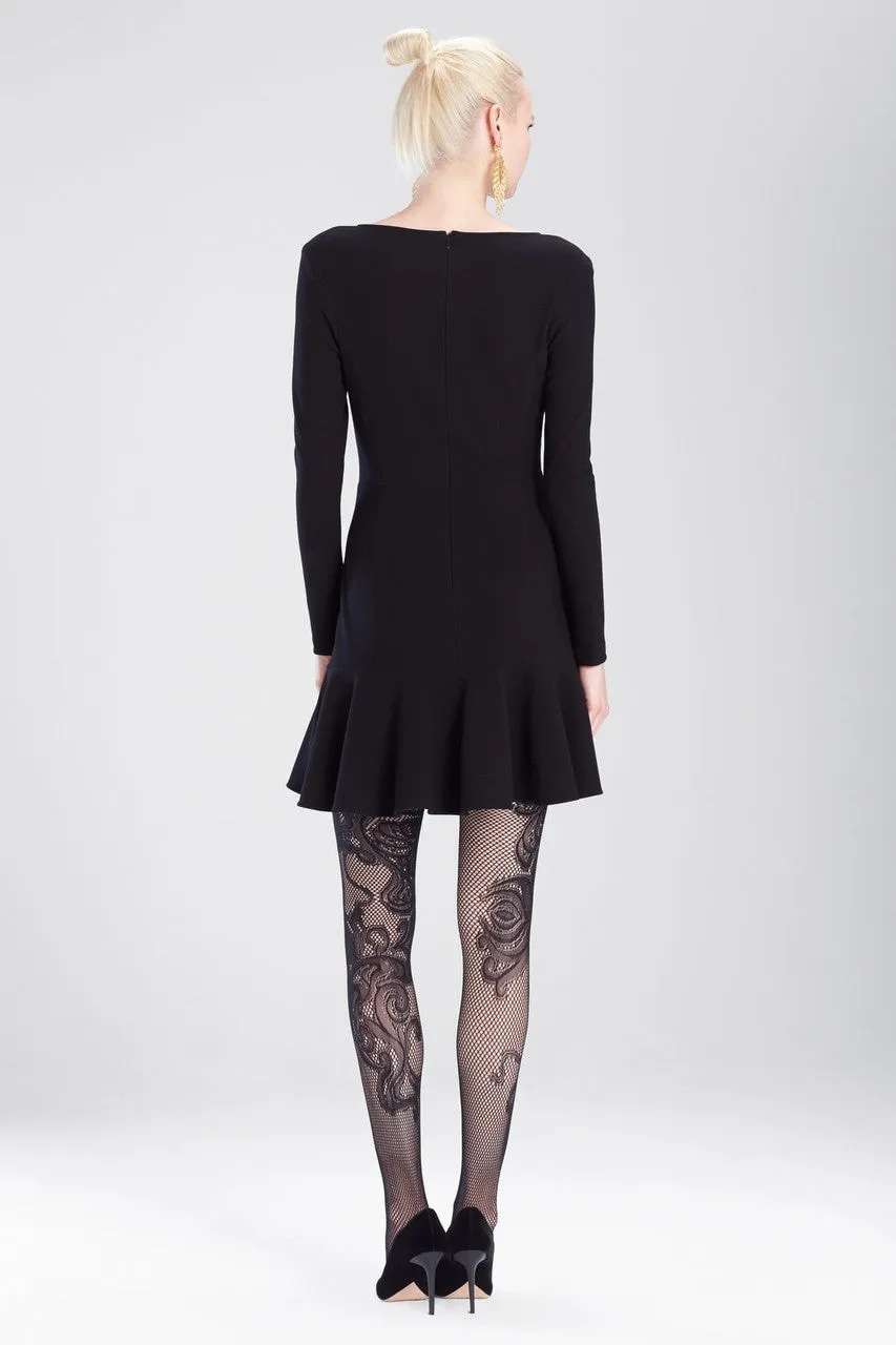 Knit Crepe V-Neck Ruffle Hem Dress