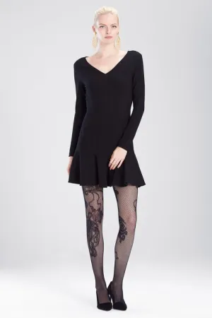 Knit Crepe V-Neck Ruffle Hem Dress