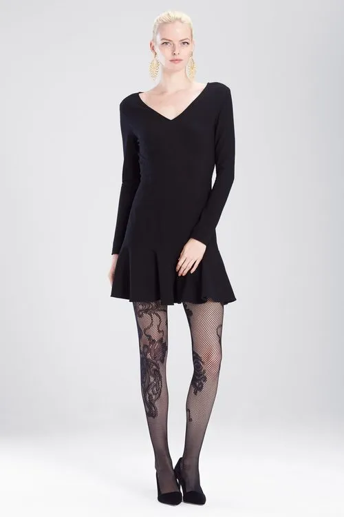 Knit Crepe V-Neck Ruffle Hem Dress