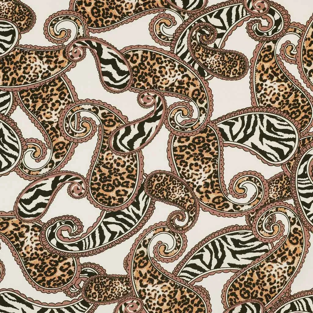 Linz - Cream Wild Paisley Viscose Woven Twill Fabric Sample