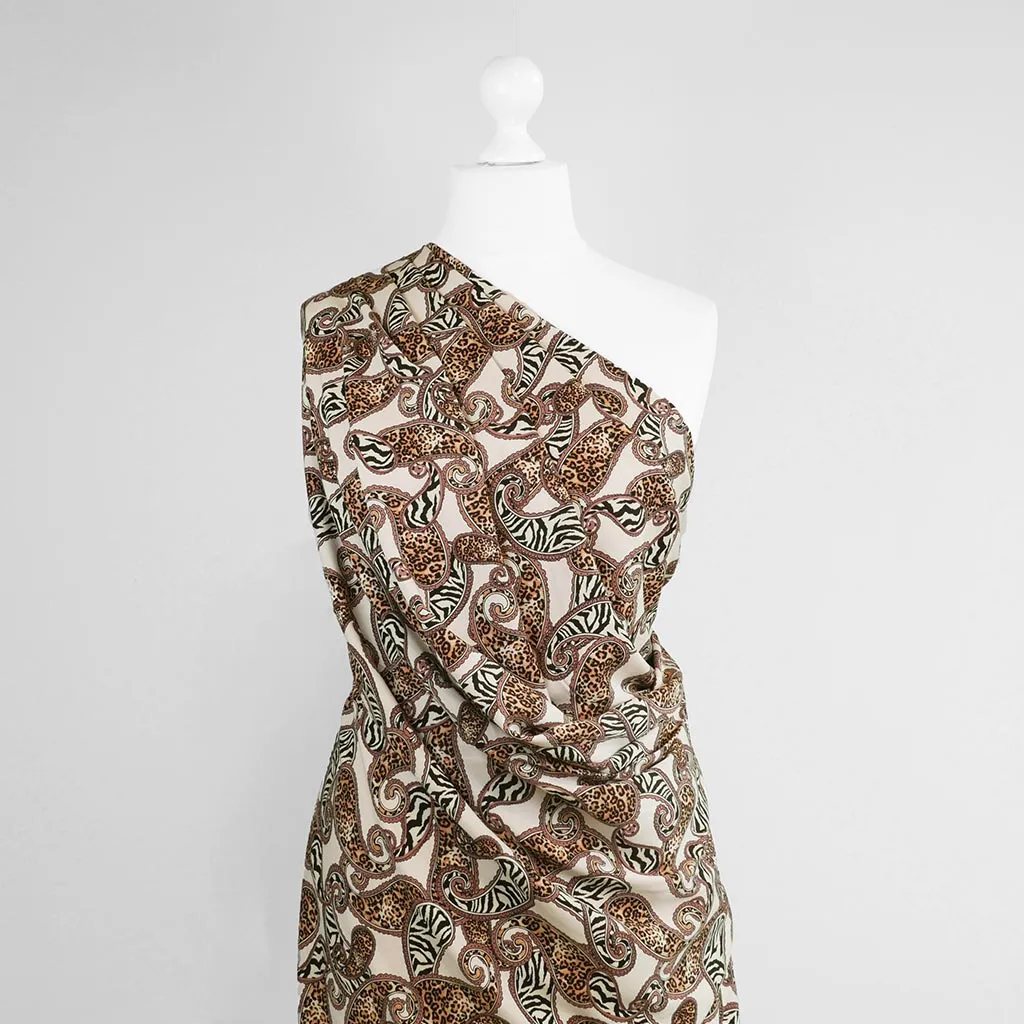 Linz - Cream Wild Paisley Viscose Woven Twill Fabric Sample
