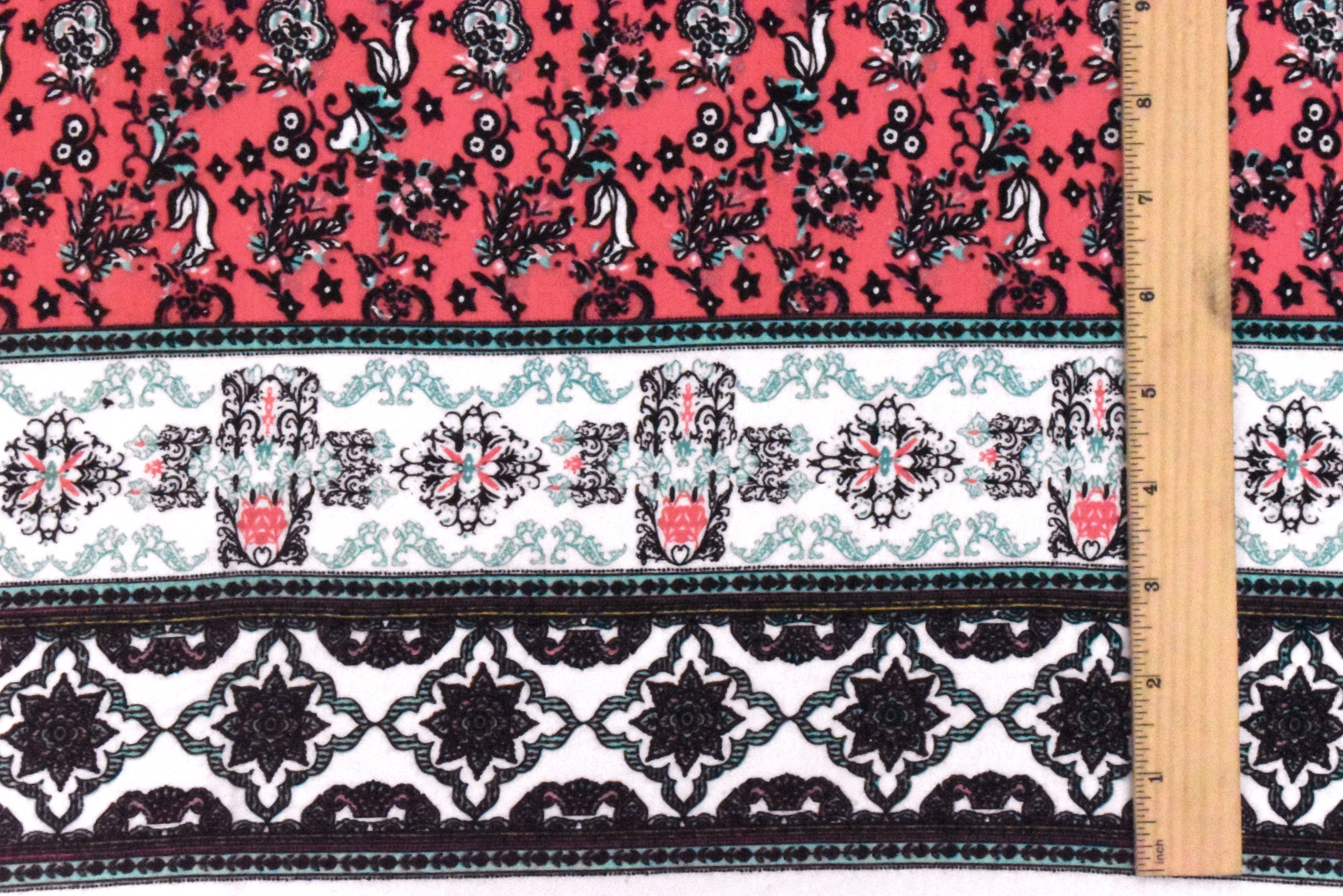 Lollipop-Ivory-Multi Moroccan Border Print Rayon Stretch Jersey Knit Fabric