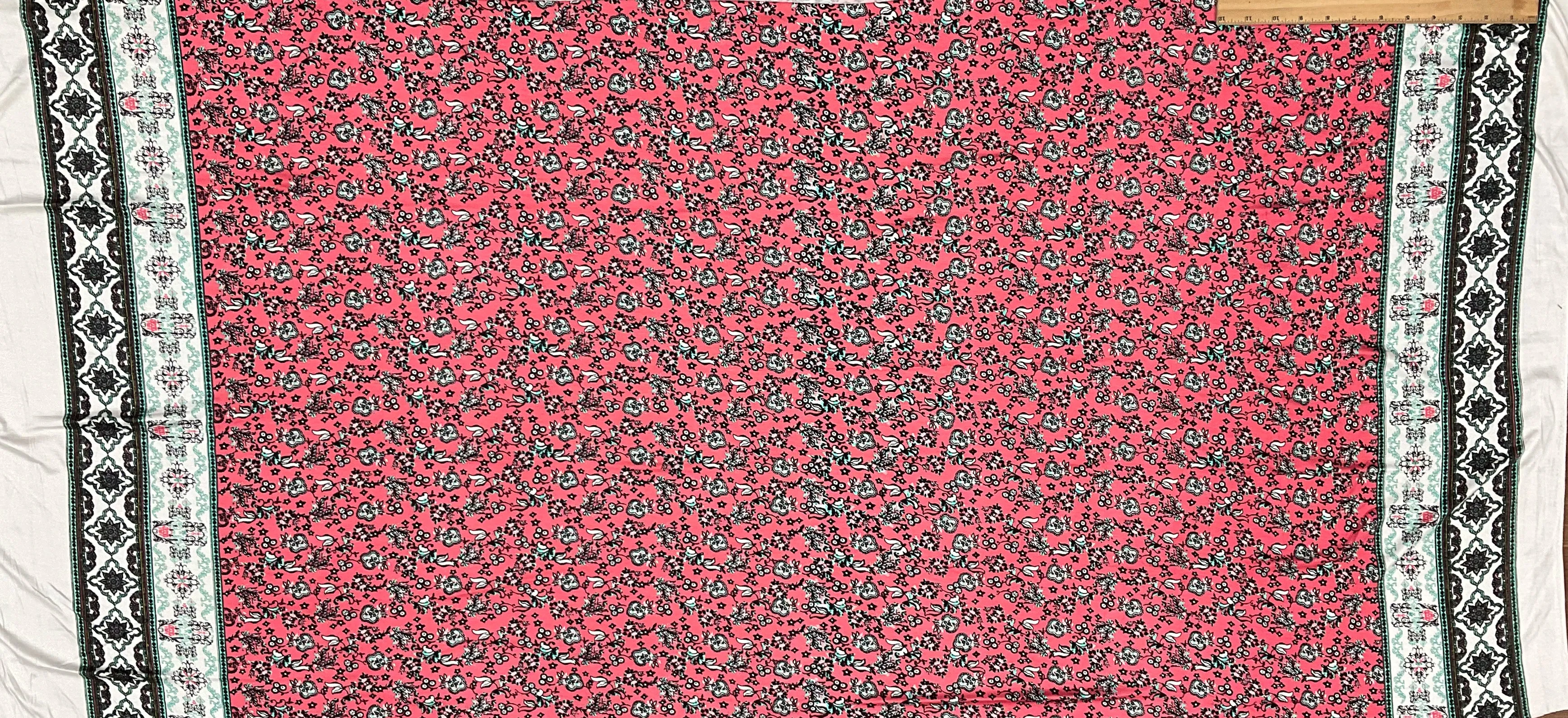 Lollipop-Ivory-Multi Moroccan Border Print Rayon Stretch Jersey Knit Fabric