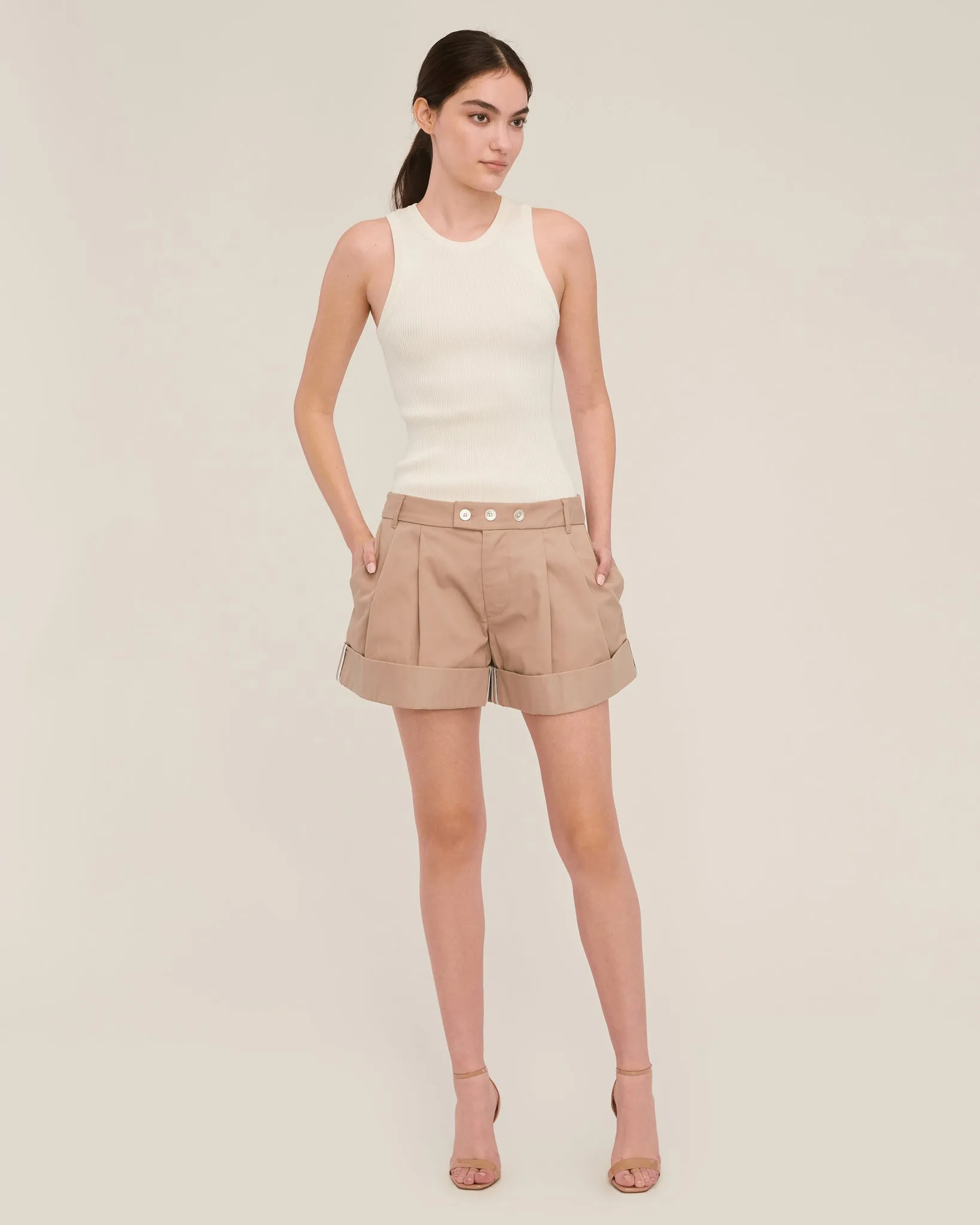 MARISSA WEBB BAILEY PLEATED CHINO SHORT - SAND BEIGE