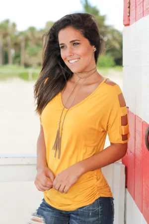 Mustard Top with Strap Detail Sleeves