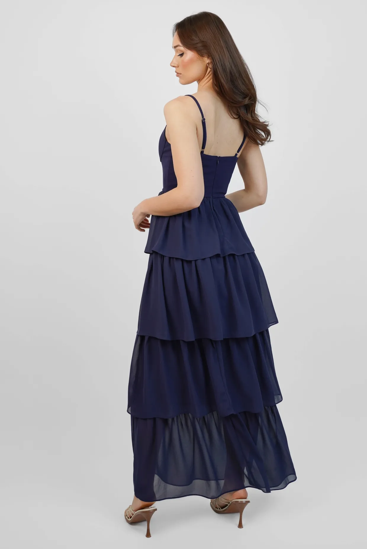 Navy Chiffon Tiered Maxi Dress