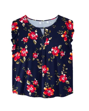 Pamela Keyhole Sleeveless Top | Navy / Red