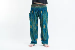 Peacock Eye Unisex Harem Pants in Turquoise