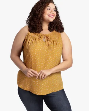 Penny Sleeveless Printed Pintucked Top | Yellow / Ivory